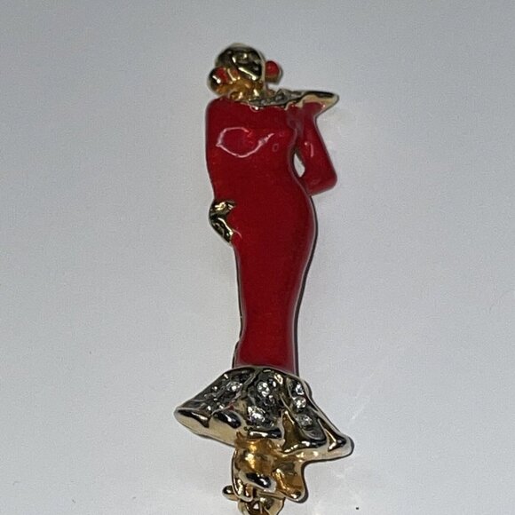 L’Officiel Italy Laura Fabbri Red Enamel Crystal Woman in Gown Brooch Pin - Picture 1 of 7